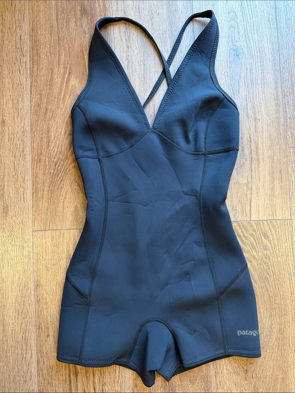 Patagonia Black One-Piece Shorty Swimsuit with Cross Straps